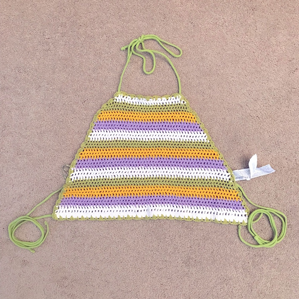 Zara Crochet Triangle Halter Top Womens Medium Summer Cover Up Festival Boho - Picture 2 of 9